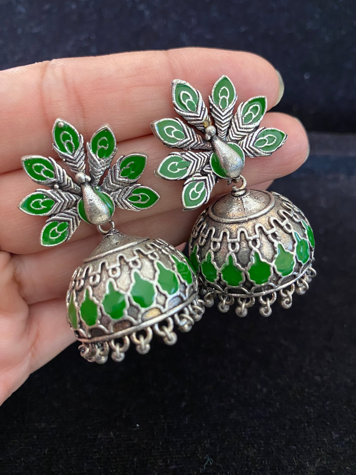 Silver Oxidised Bishti Jhumkas