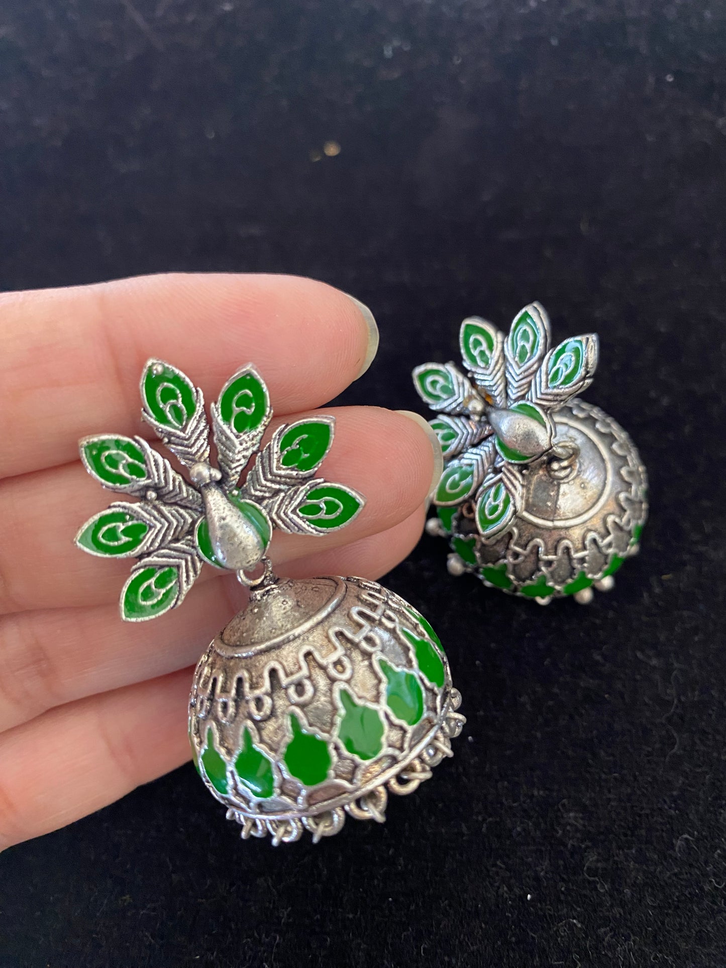 Silver Oxidised Bishti Jhumkas