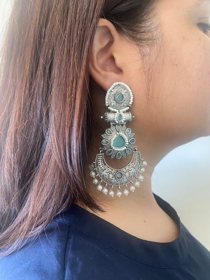 Silver Oxidised Amba Earrings