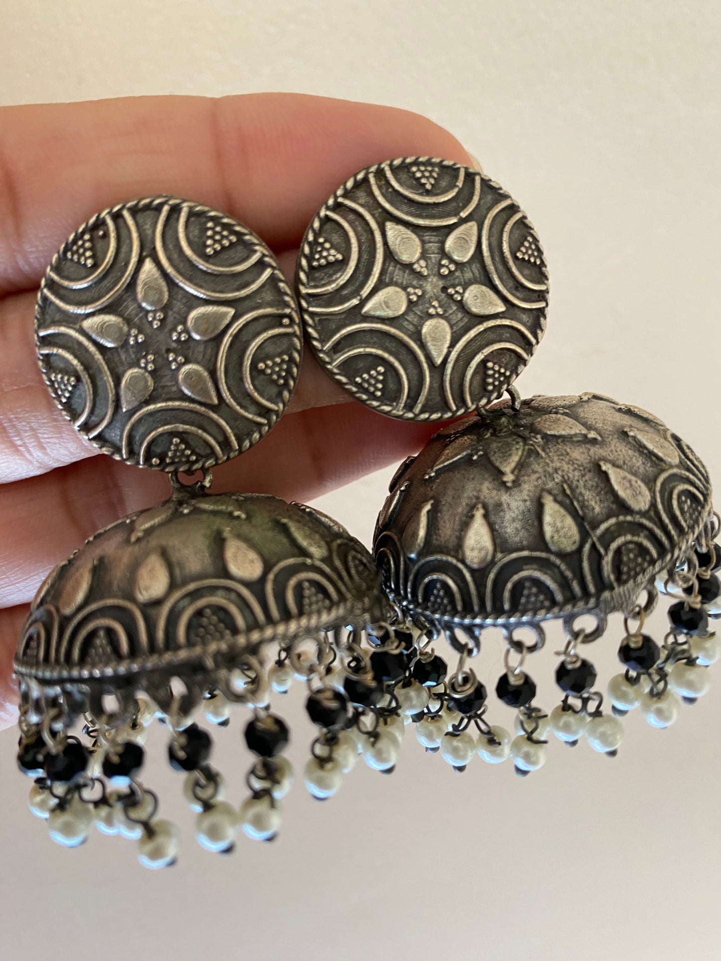 Silver Oxidised, Aabha Jhumkas