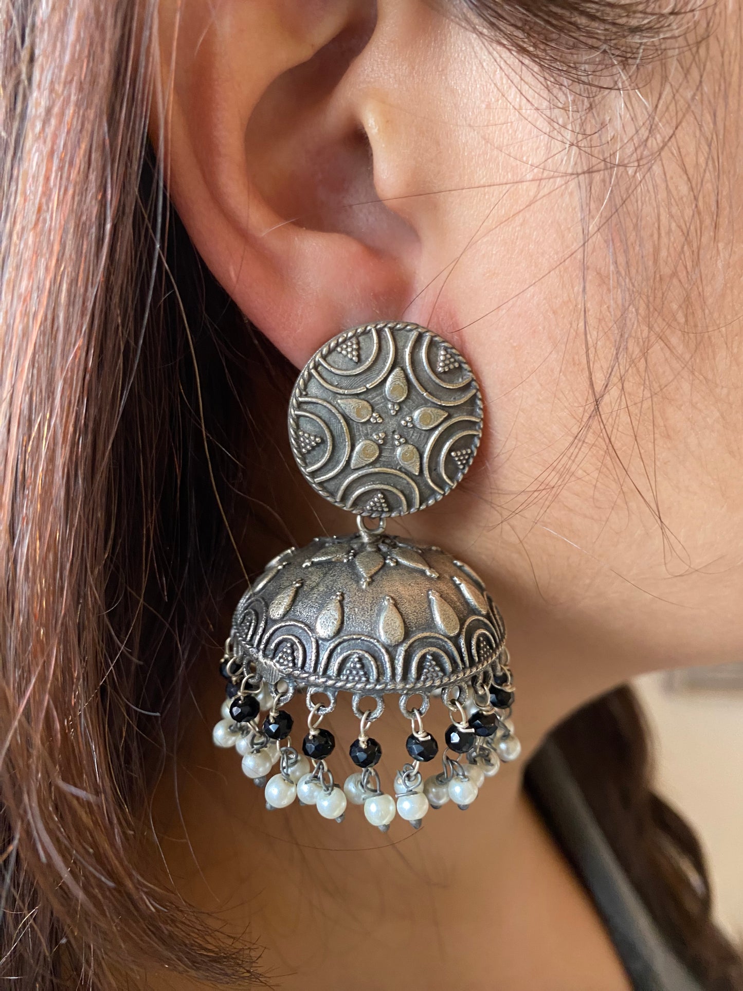 Silver Oxidised, Aabha Jhumkas