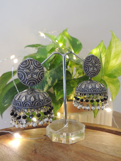 Silver Oxidised, Aabha Jhumkas