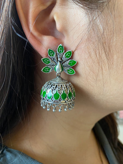 Silver Oxidised Bishti Jhumkas